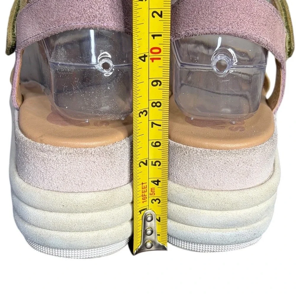 Sorel Pink Green Yellow Platform Suede Sandal Colorblock Women's Size 9